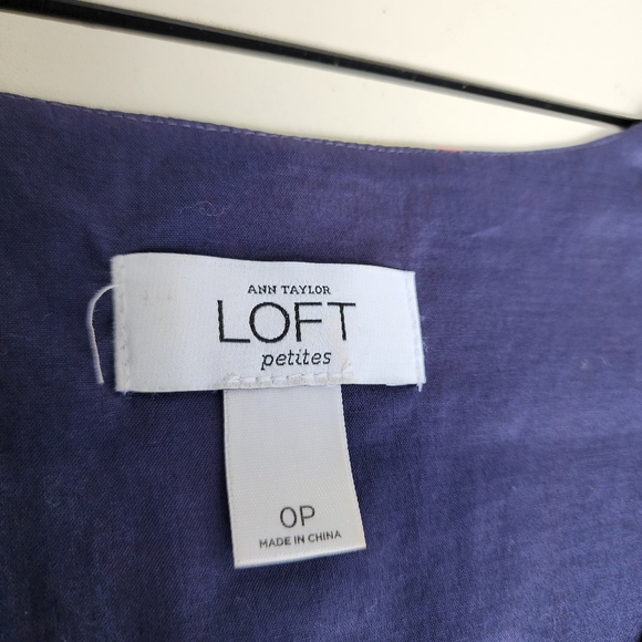 Ann Taylor LOFT Floral Knee Length Dress Navy Blue Green Orange 3/4 Sleeve 0P - Picture 8 of 14